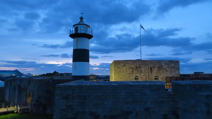 Southsea Castle and its lighthouse at daybreak
